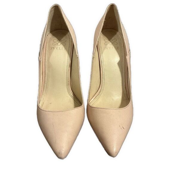 Zvelle Genuine Leather Solid Light Pink Beige High Heels Pumps Pointed Toe 7 - Picture 2 of 6
